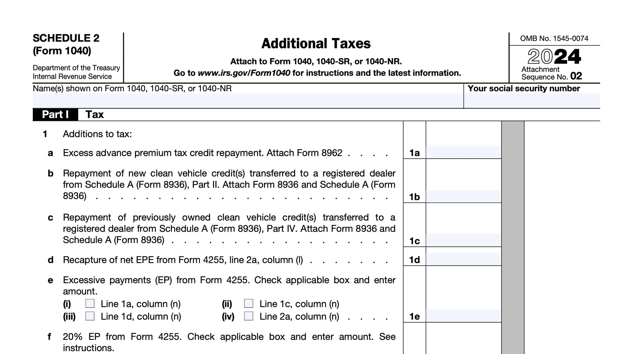Irs Form 1040 Schedule 2 2024 Printable