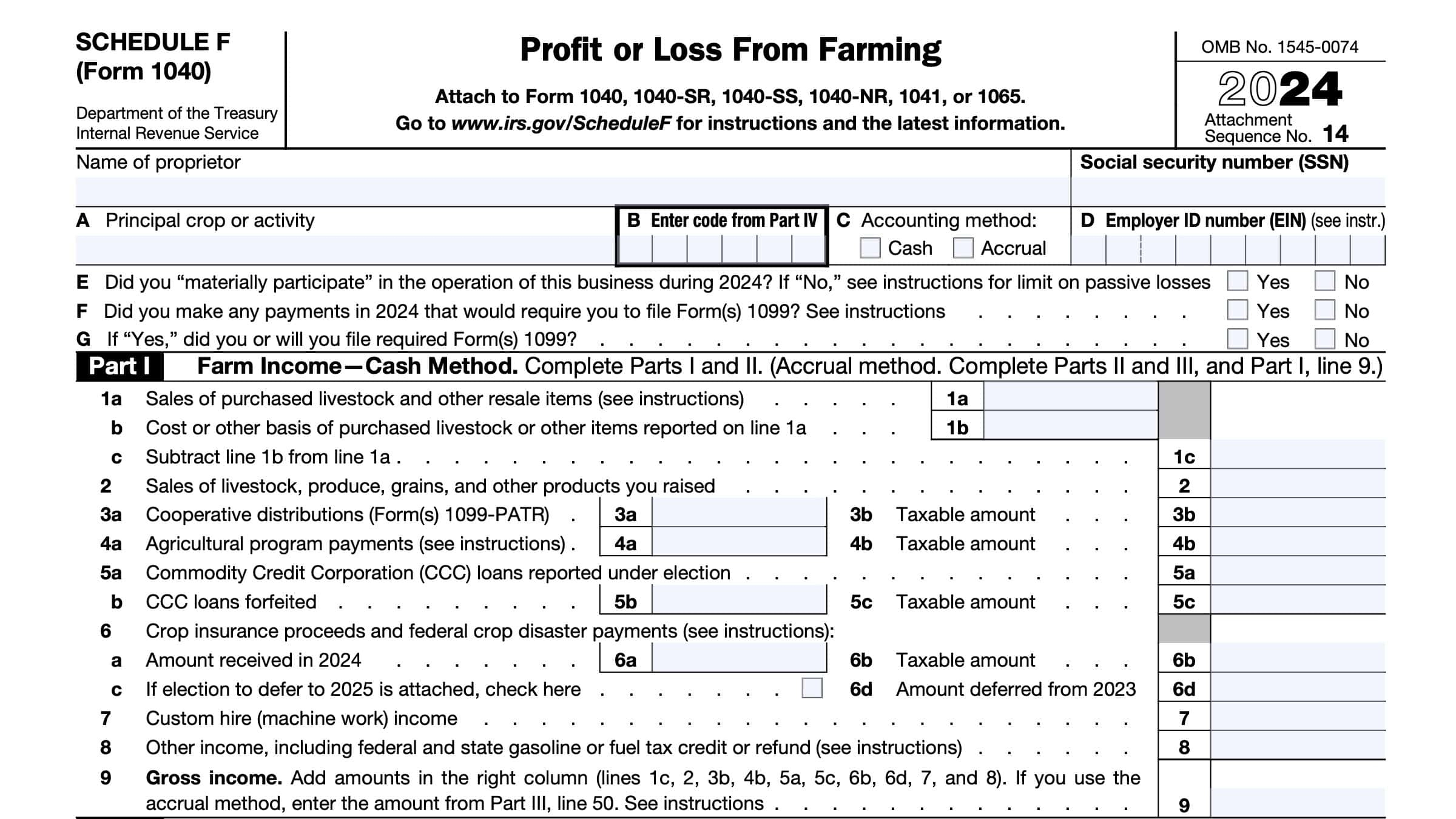 IRS Schedule F Instructions Reporting Farming Profit Or Loss