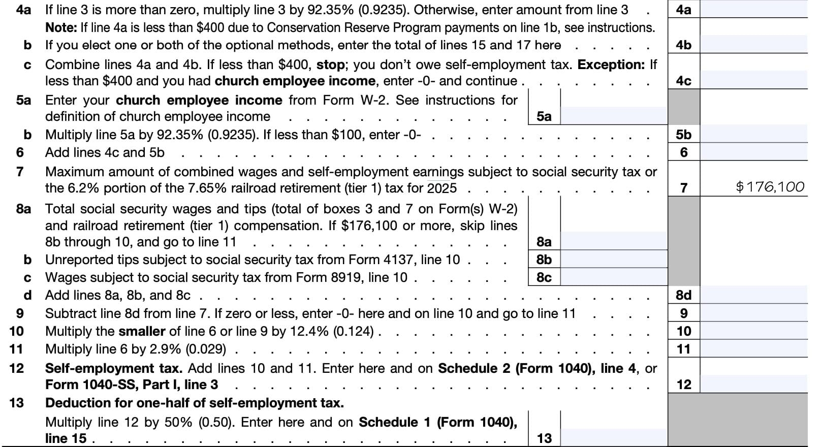 IRS Schedule SE Instructions Self Employment Tax
