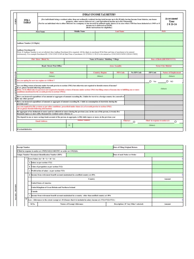Itr Form Download Ay 2023-24