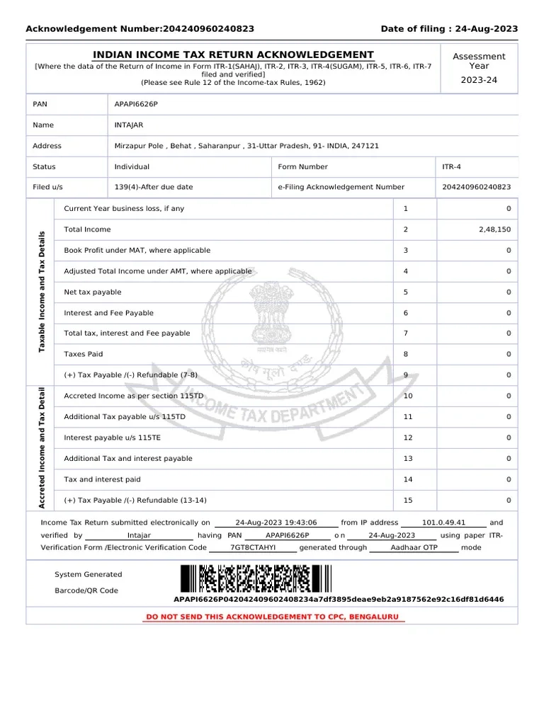 Itr 23 24 PDF Personal Finance Wealth