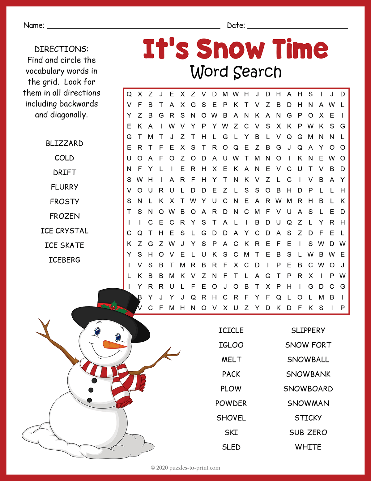 Free Printable Word Search Puzzles Winter
