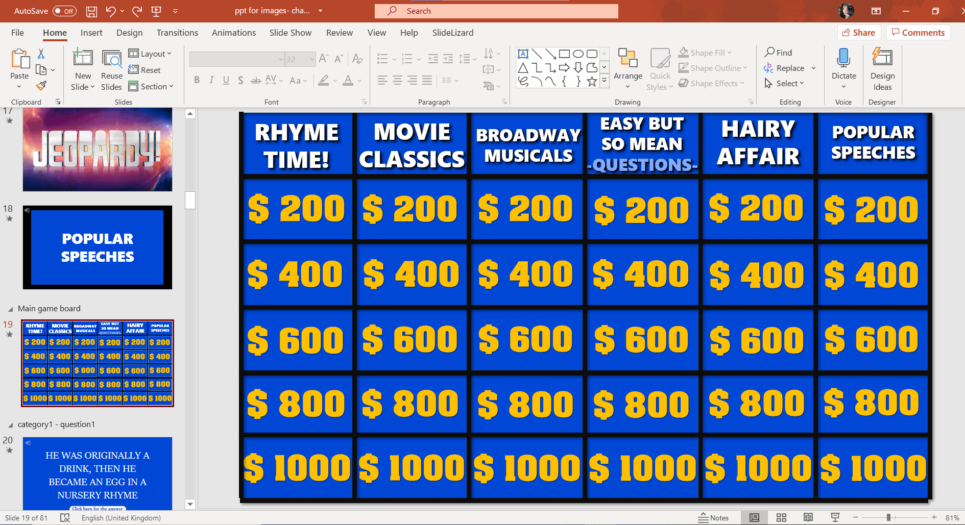 Jeopardy Printable Template