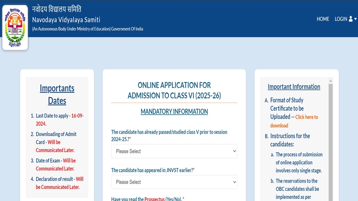 Jnv Form 2025 Class 6