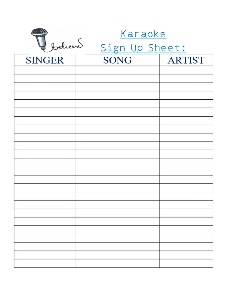 Karaoke Sign Up Sheet PDF