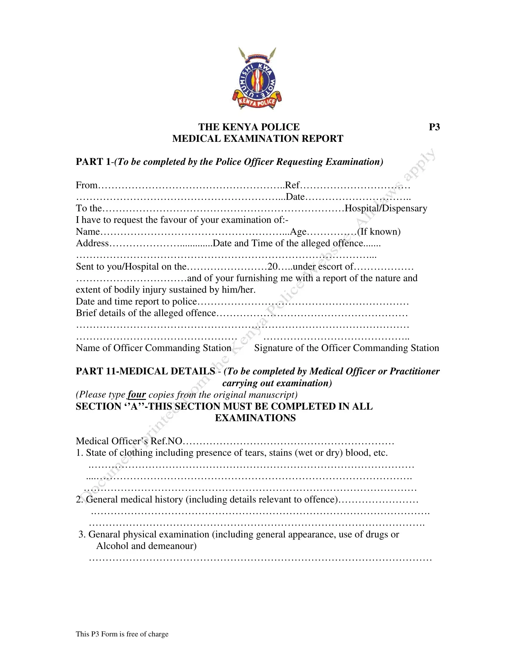 Kenya Police Forms Form Fill Out Printable PDF Forms