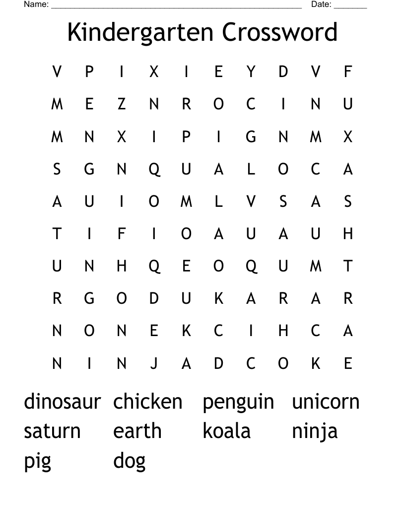 Preschool Crossword Puzzles Printable