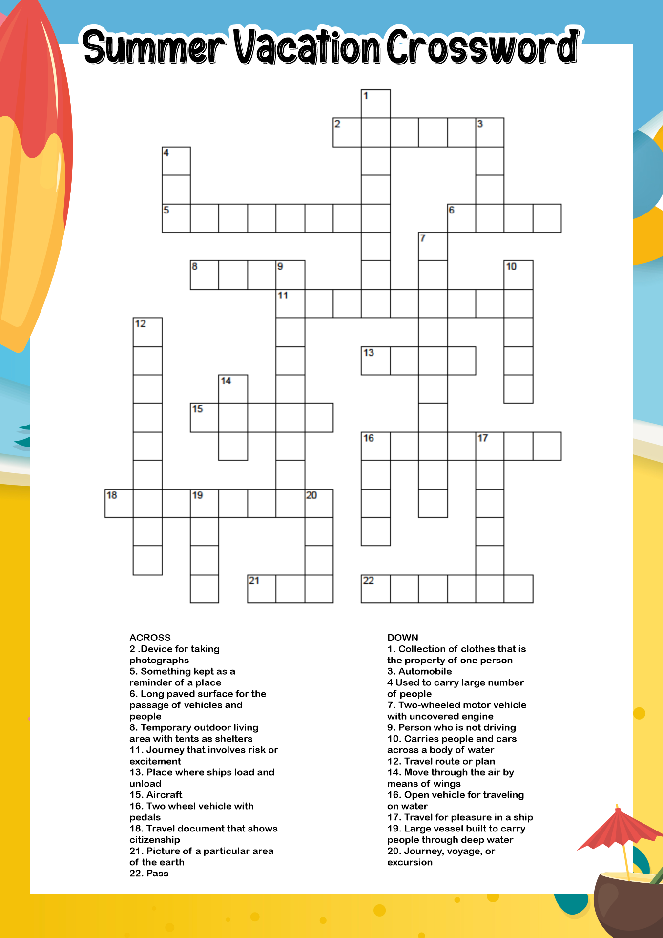 Crossword Puzzle Printable Easy Adult