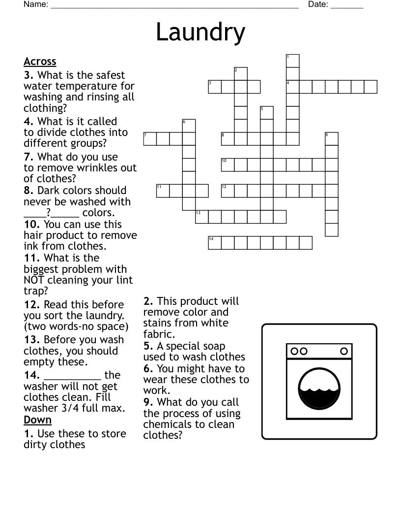 Laundry Crossword Puzzle WordMint