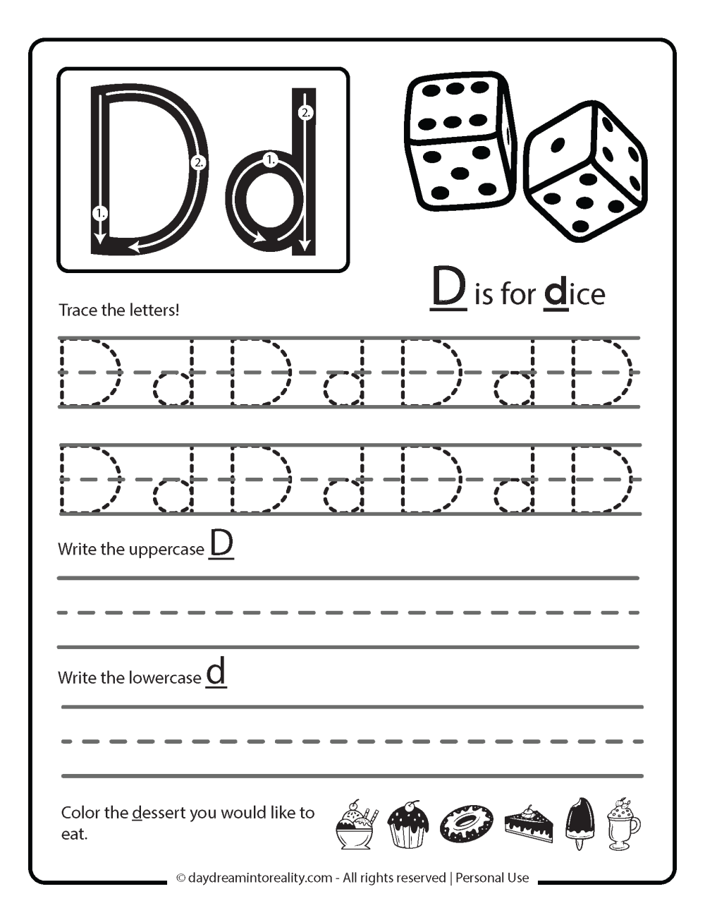 Free Printable Worksheets Letter D Words
