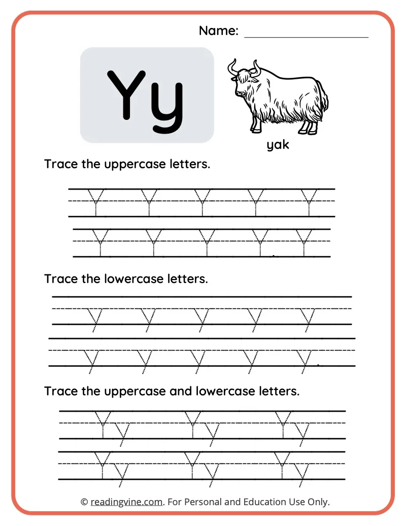 Printable Letter Y Worksheets