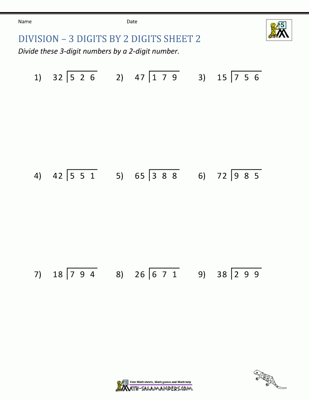 Long Division Printable Worksheets