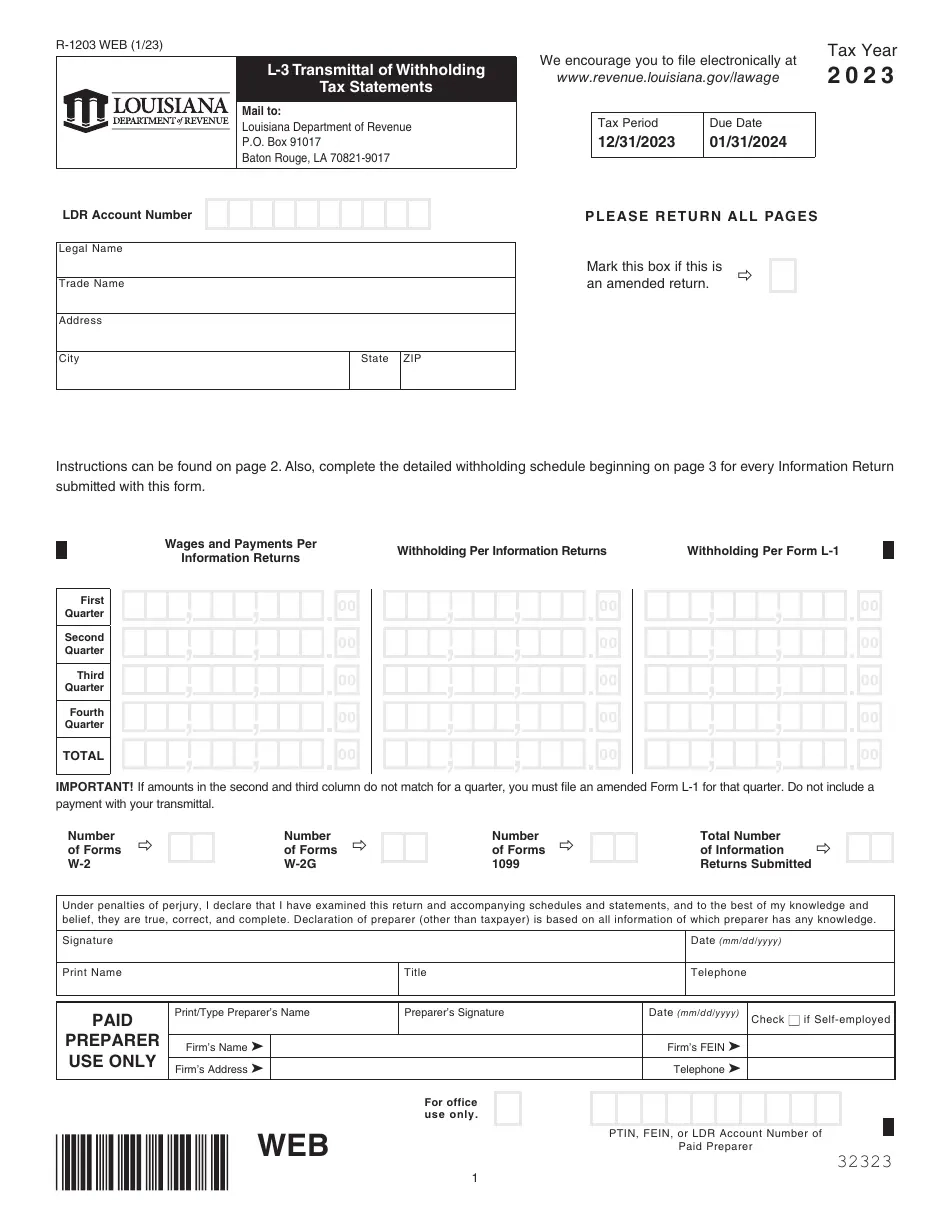 Louisiana Form L 3 Form