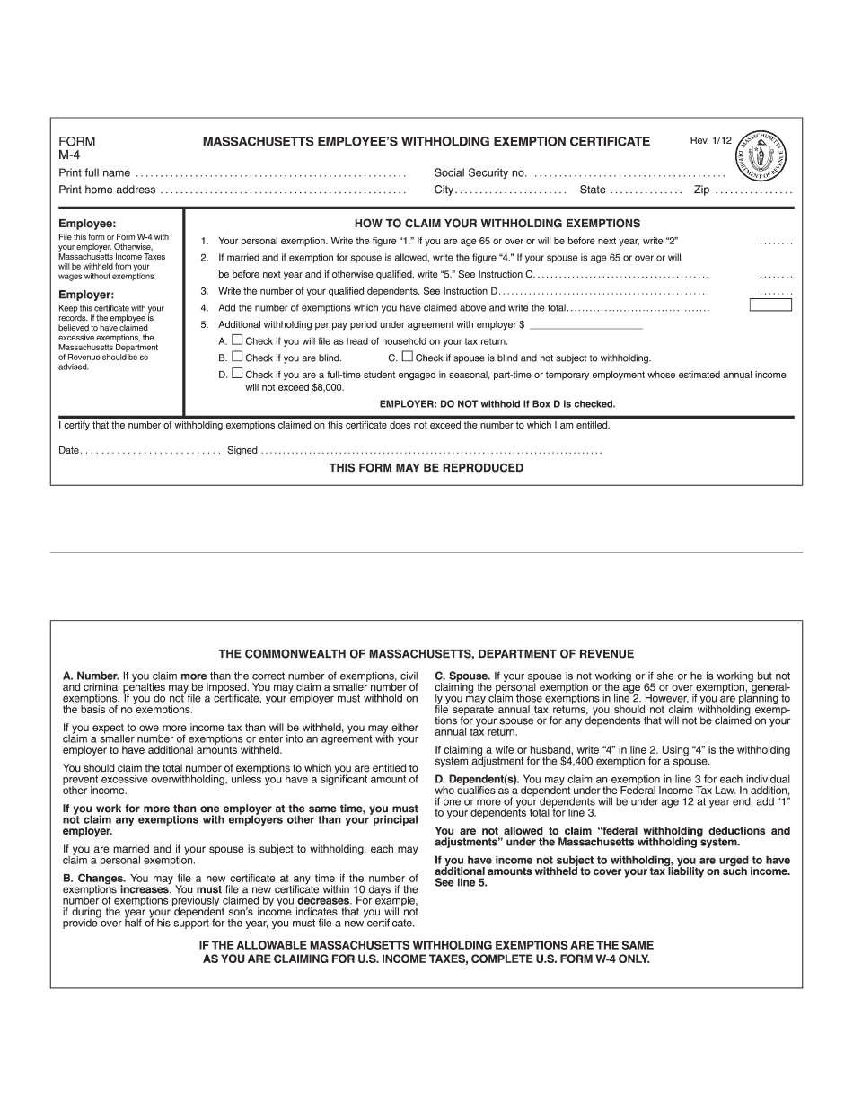 Ma State Form M-4