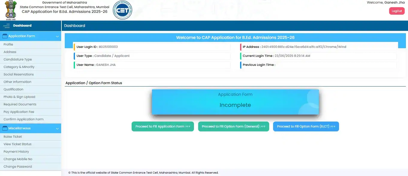 B Ed Cet Application Form 2025