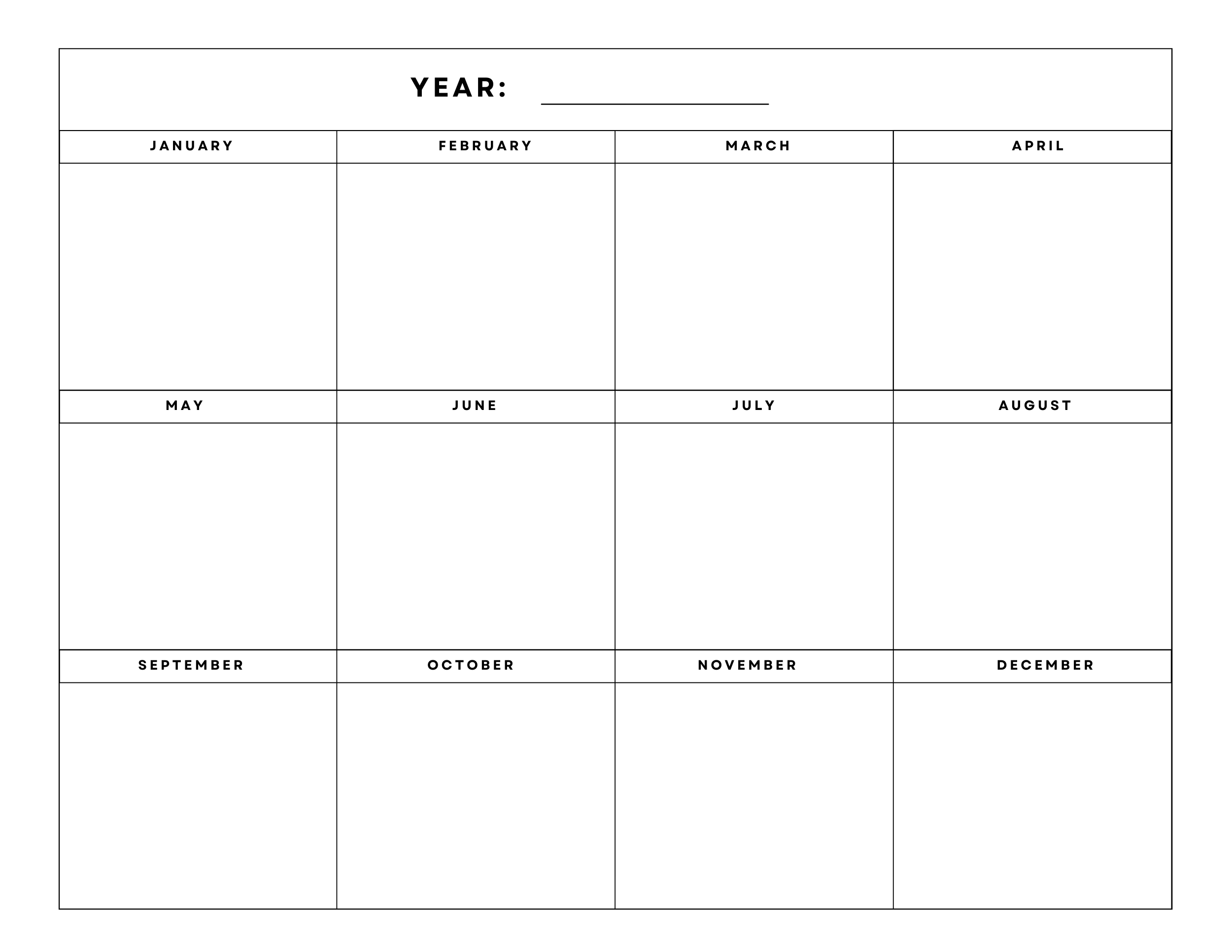 Year Calendar Blank Printable
