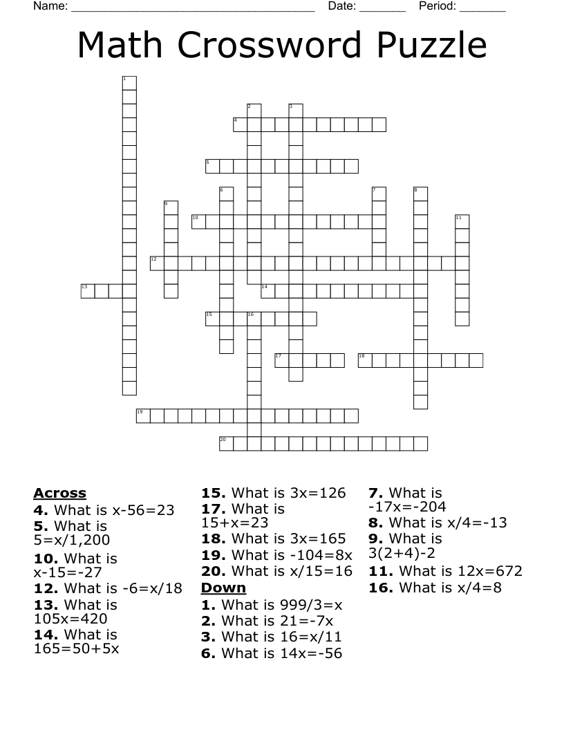 Maths Crossword Puzzles Printable