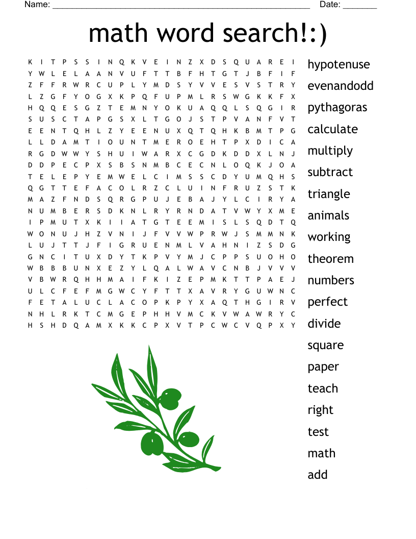 Maths Word Search Printable