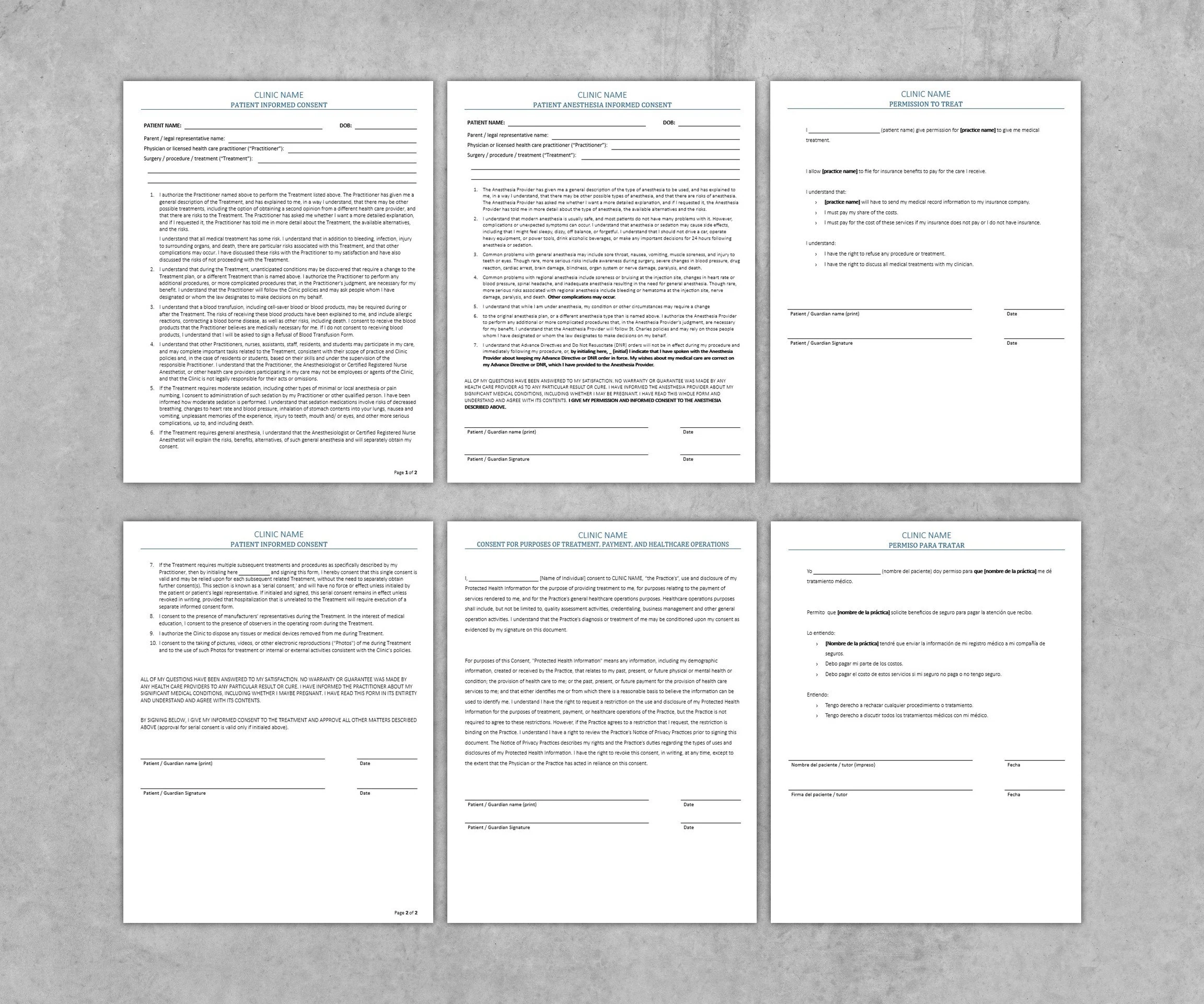 Medical Patient Intake Forms Bundle Healthcare Templates english 