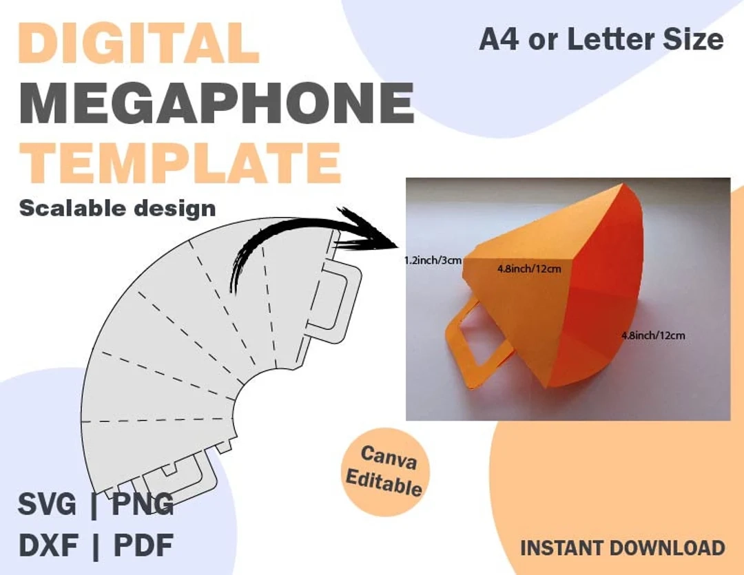 Megaphone Template SVG DXF PDF Png Formats Kids Paper Box 