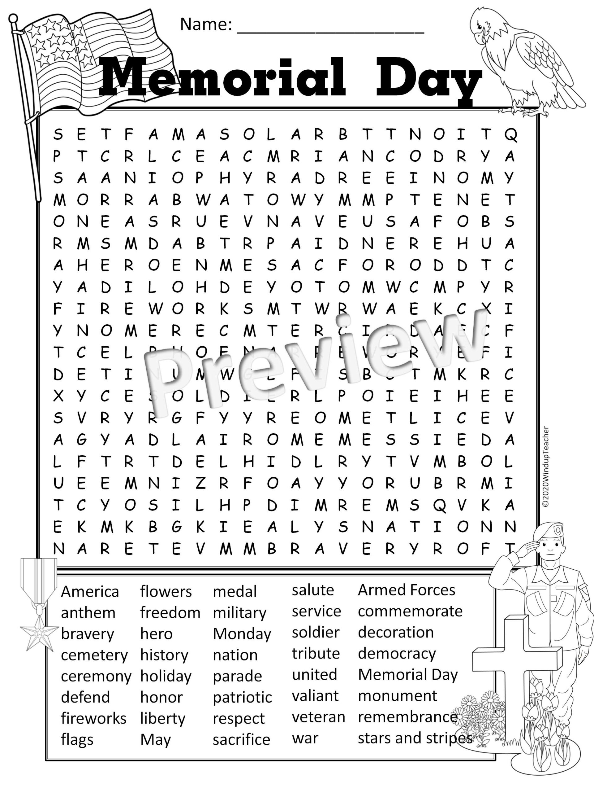 Memorial Day Word Search Free Printable