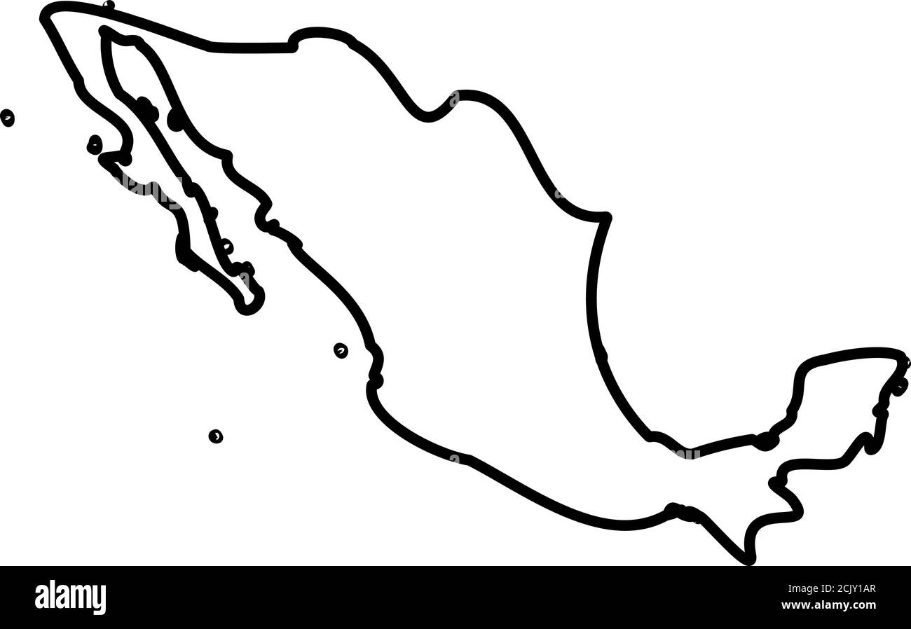 Mexico Solid Black Outline Border Map Of Country Area Simple 