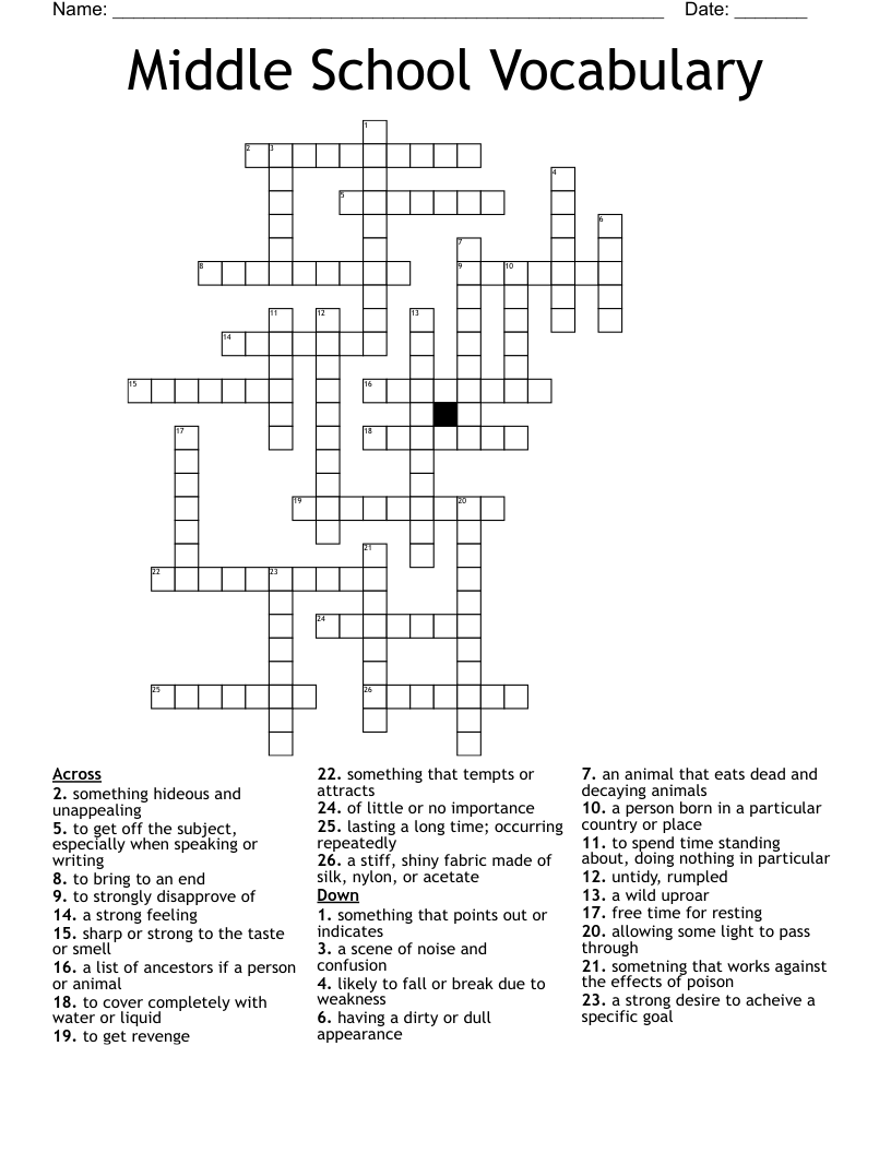 School Crossword Puzzles Printable