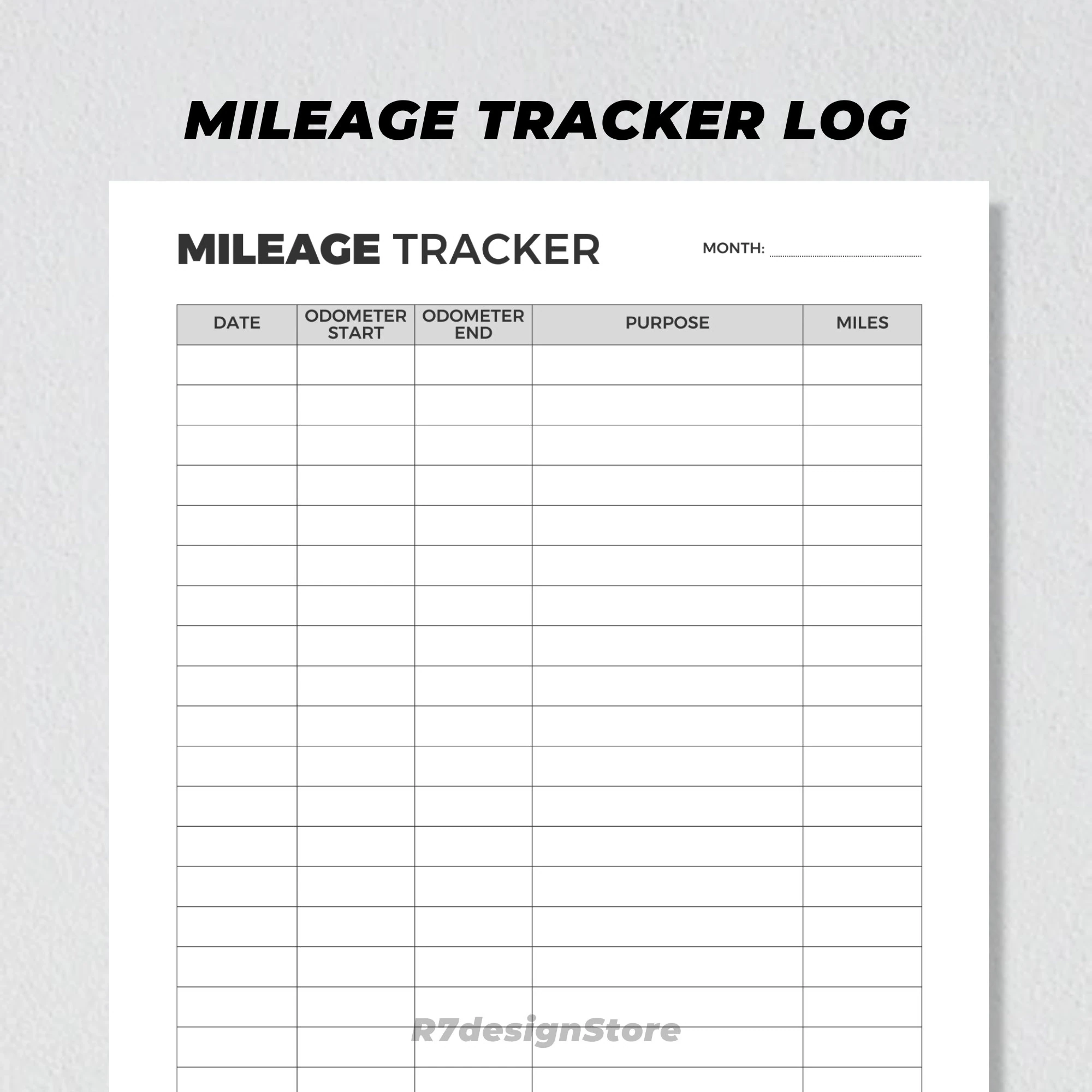 Mileage Tracker Printable Vehicle Miles Travelled Report Car 