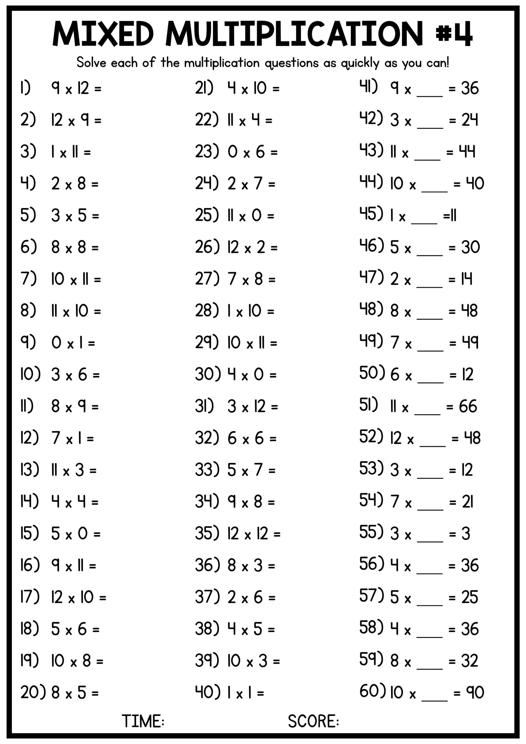 Mixed Times Tables Worksheets Free Printable