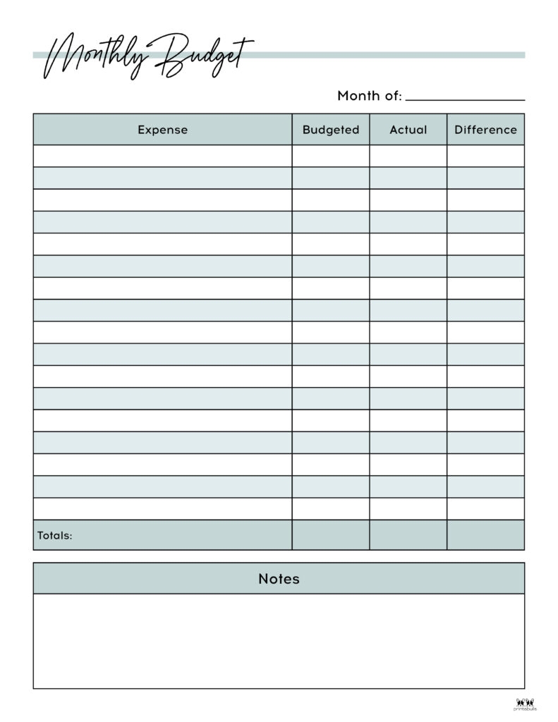 Monthly Budget Template Printable