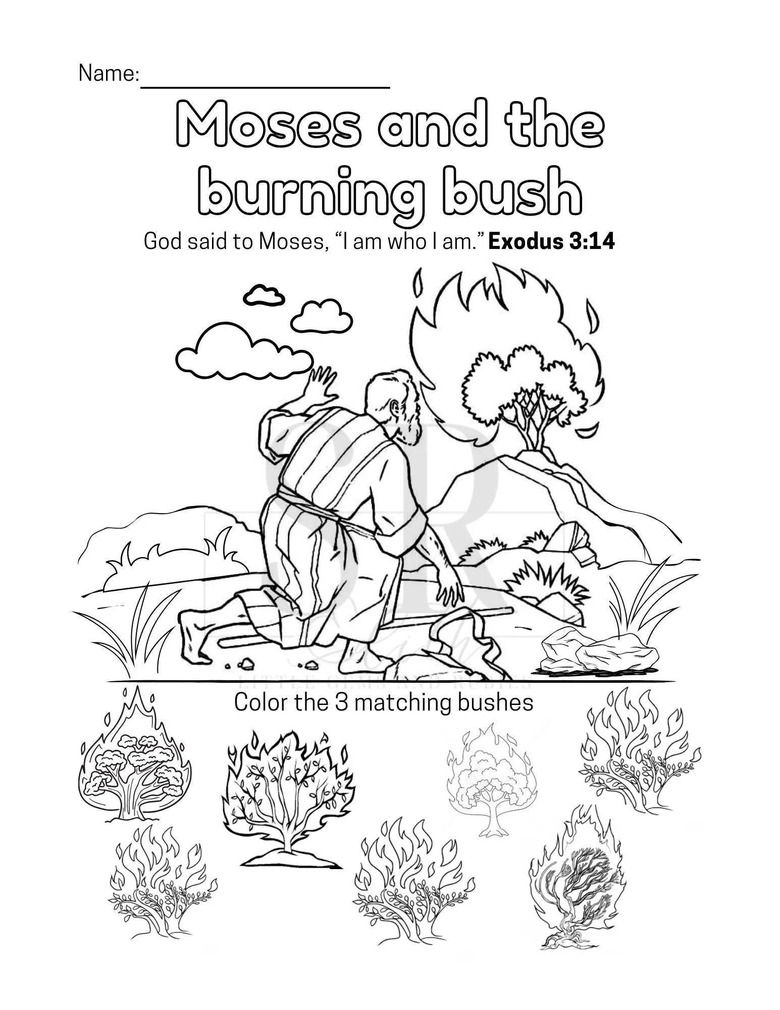 Moses And The Burning Bush Worksheet Sunday School Activity PDF 