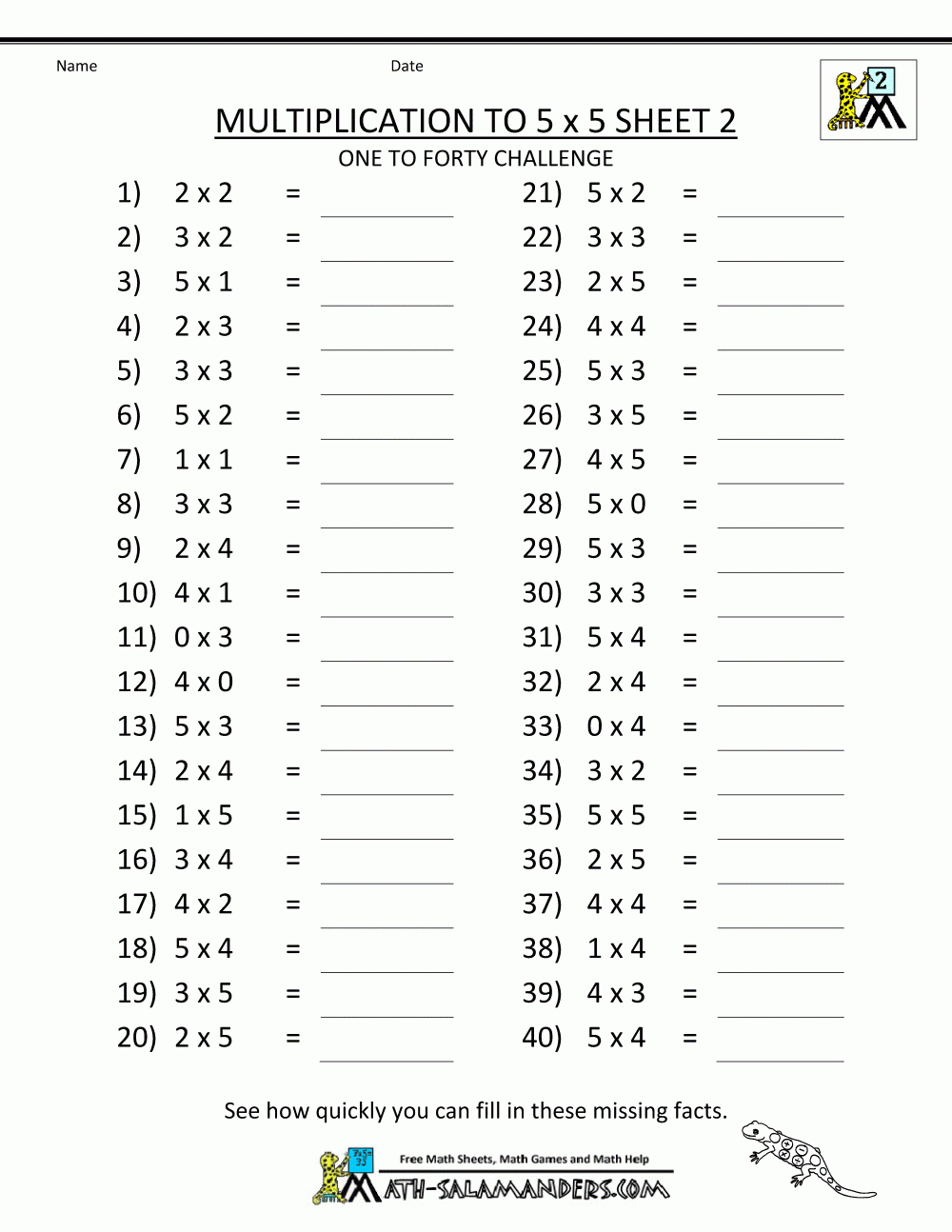 Multiplication Worksheet Printable Free