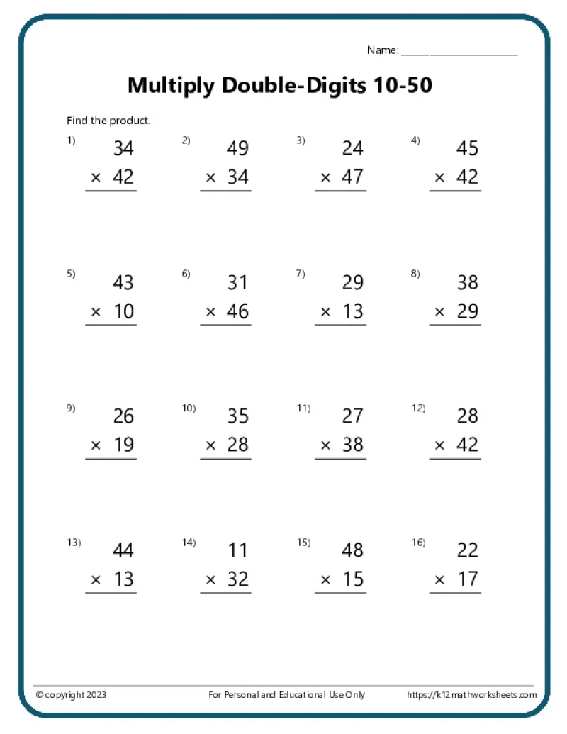 Printable Multiplication Worksheets Pdf