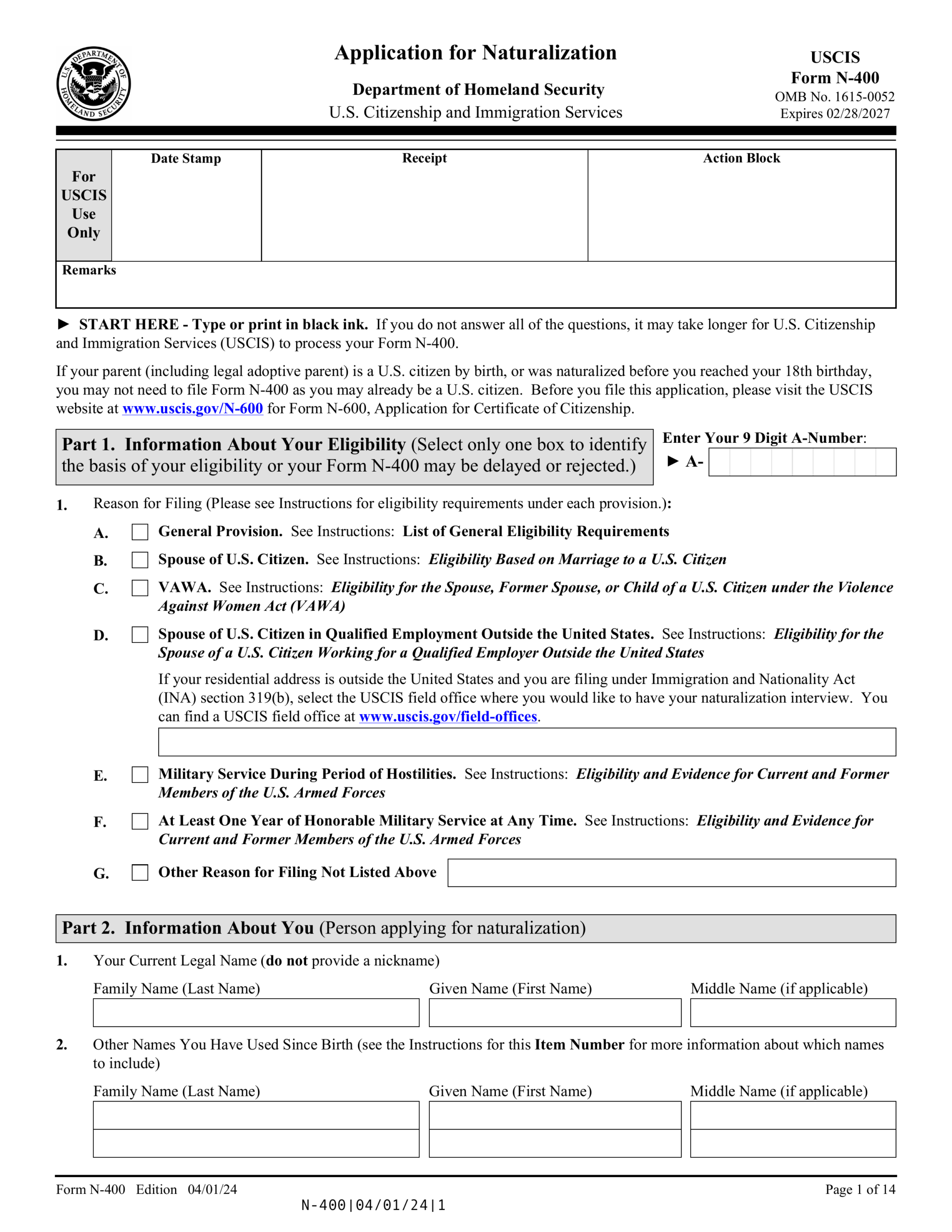 N 400 Form 2024 2025 Fill Edit And Download PDF Guru