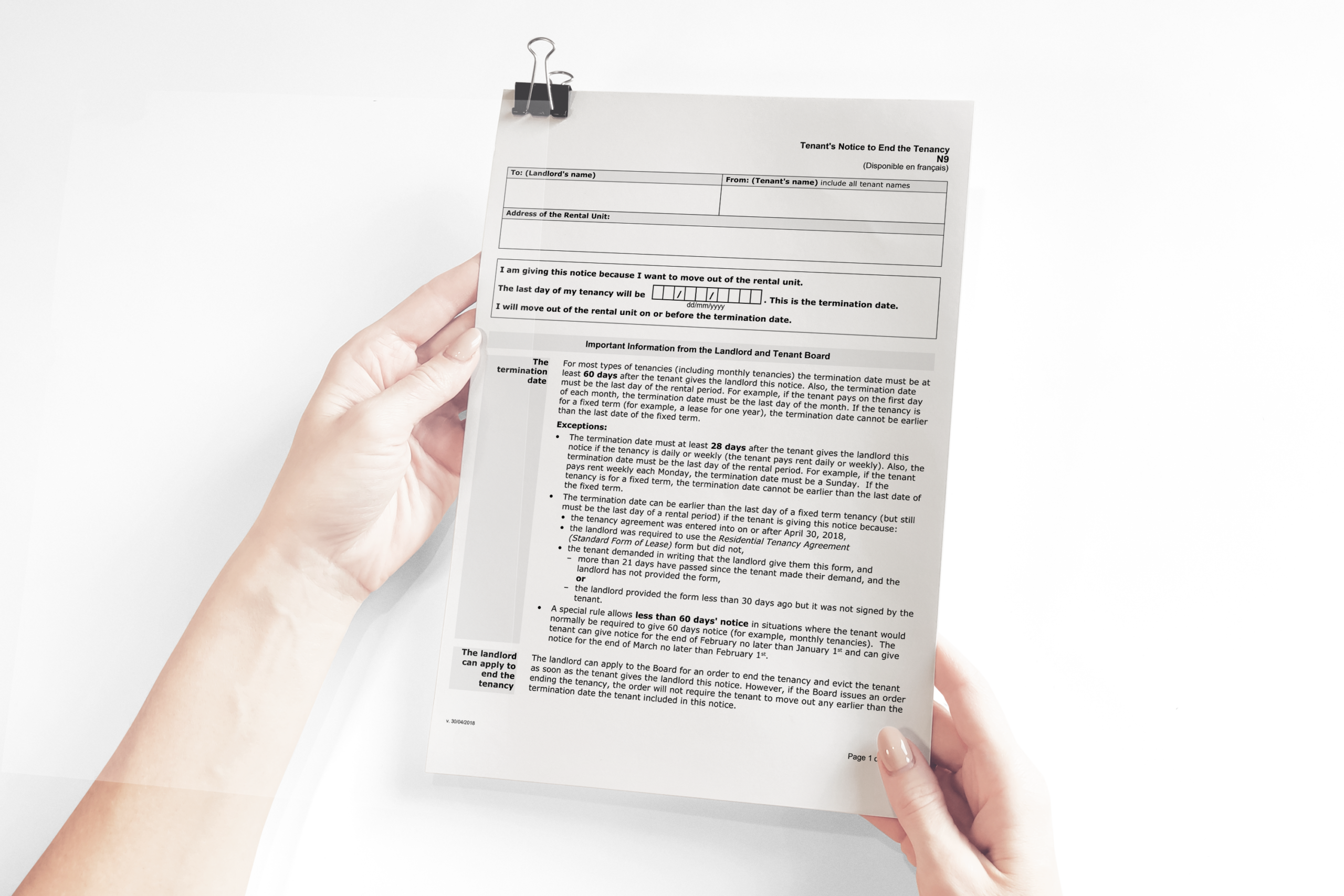 N9 Form Tenant s Notice To End The Tenancy