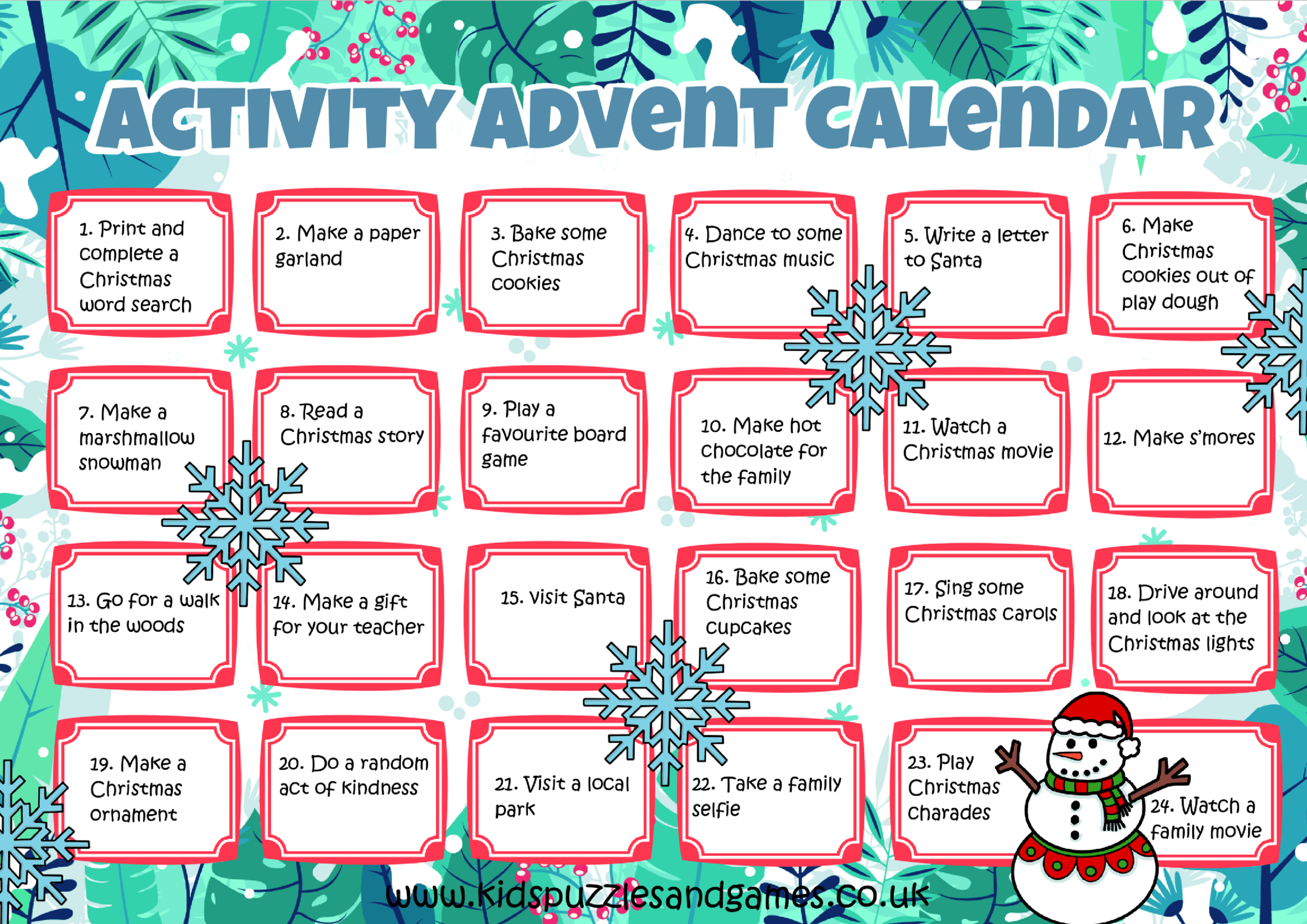 New Printable Activity Advent Calendar Kids Puzzles And Games