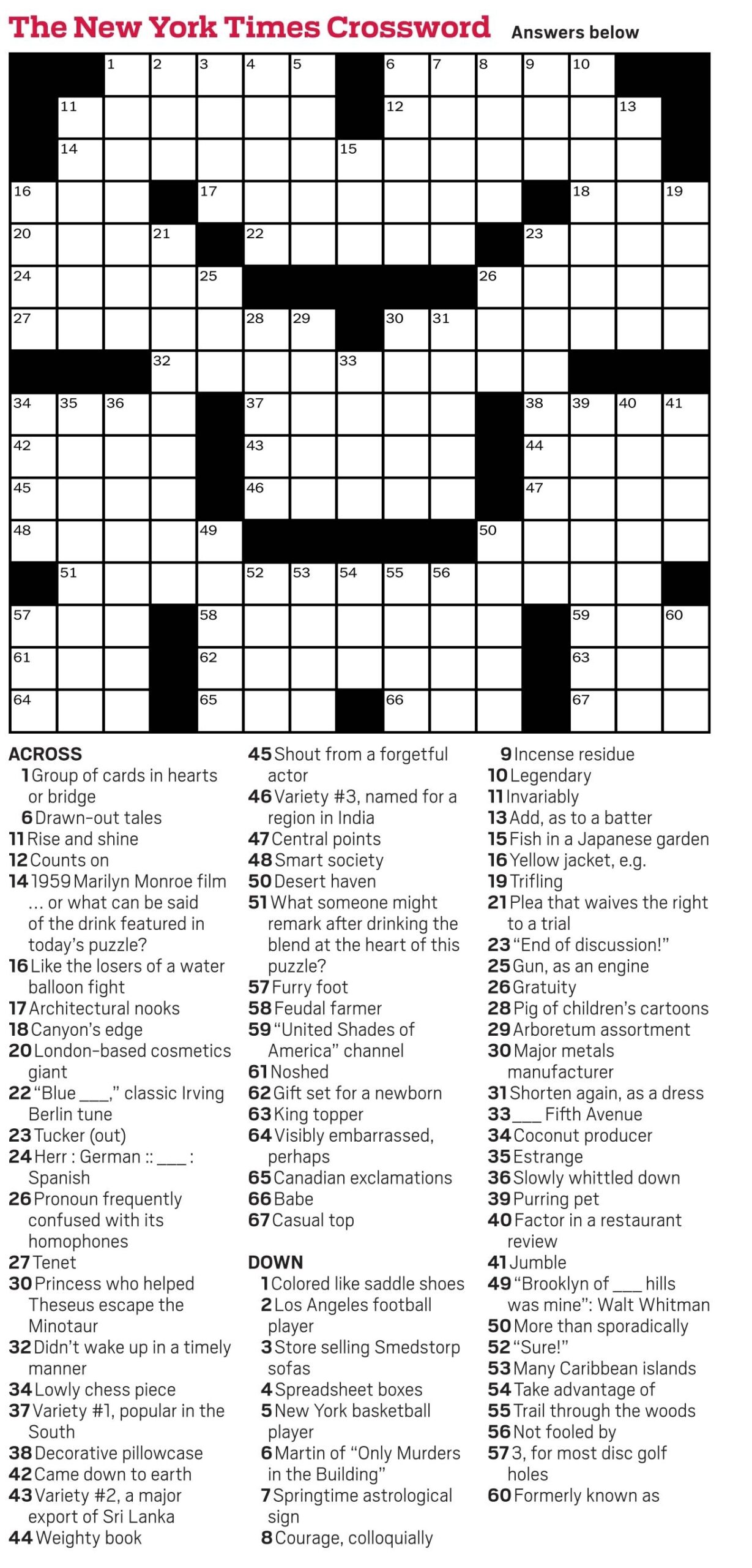 Free Daily Printable Crossword Puzzles 2014