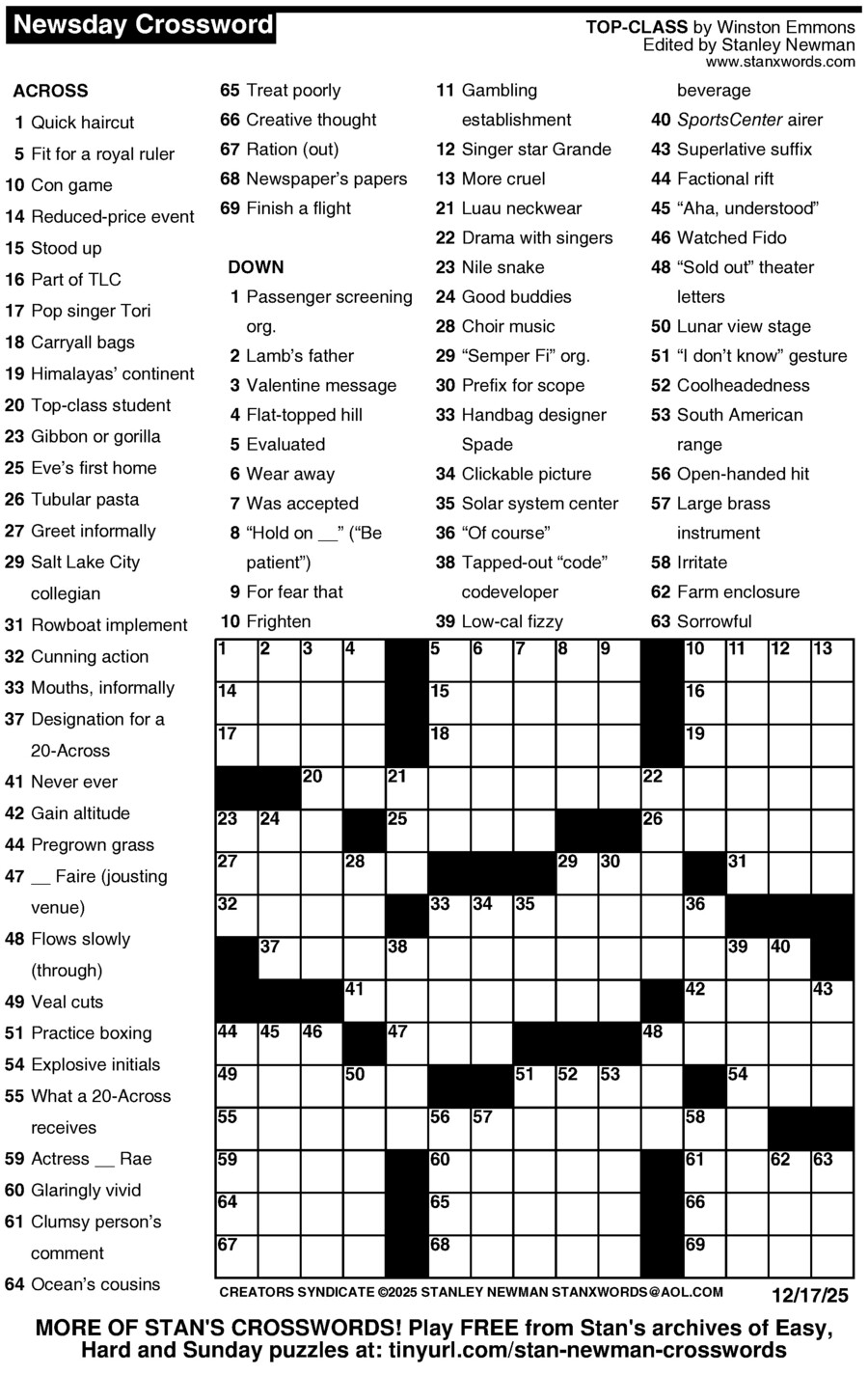 Free Printable Daily Crossword Puzzles 2025