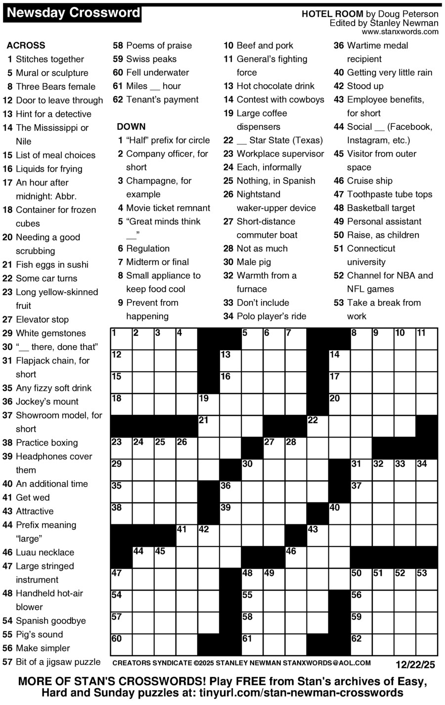 Printable Crossword Puzzles 2025