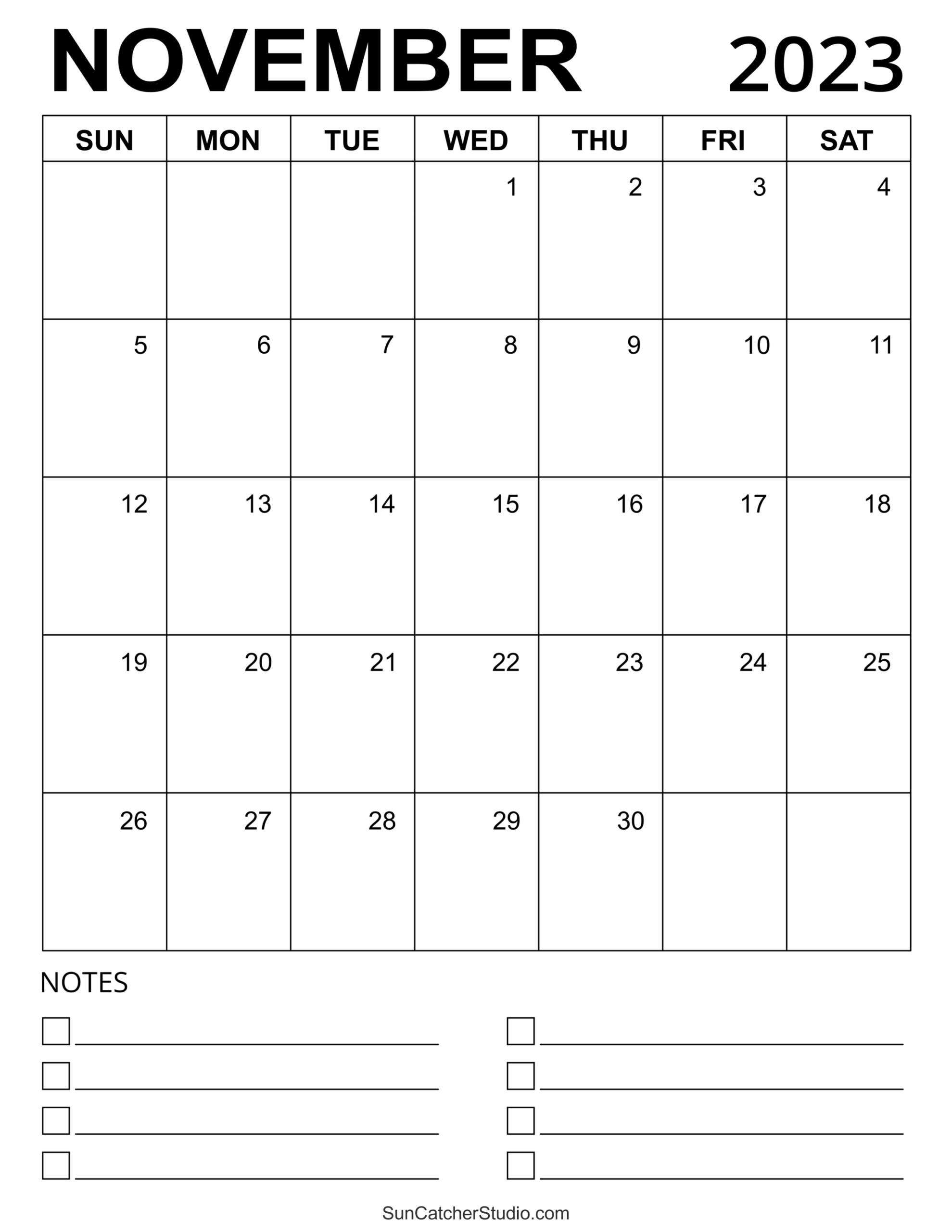Printable November Calendar For Kids Portrait