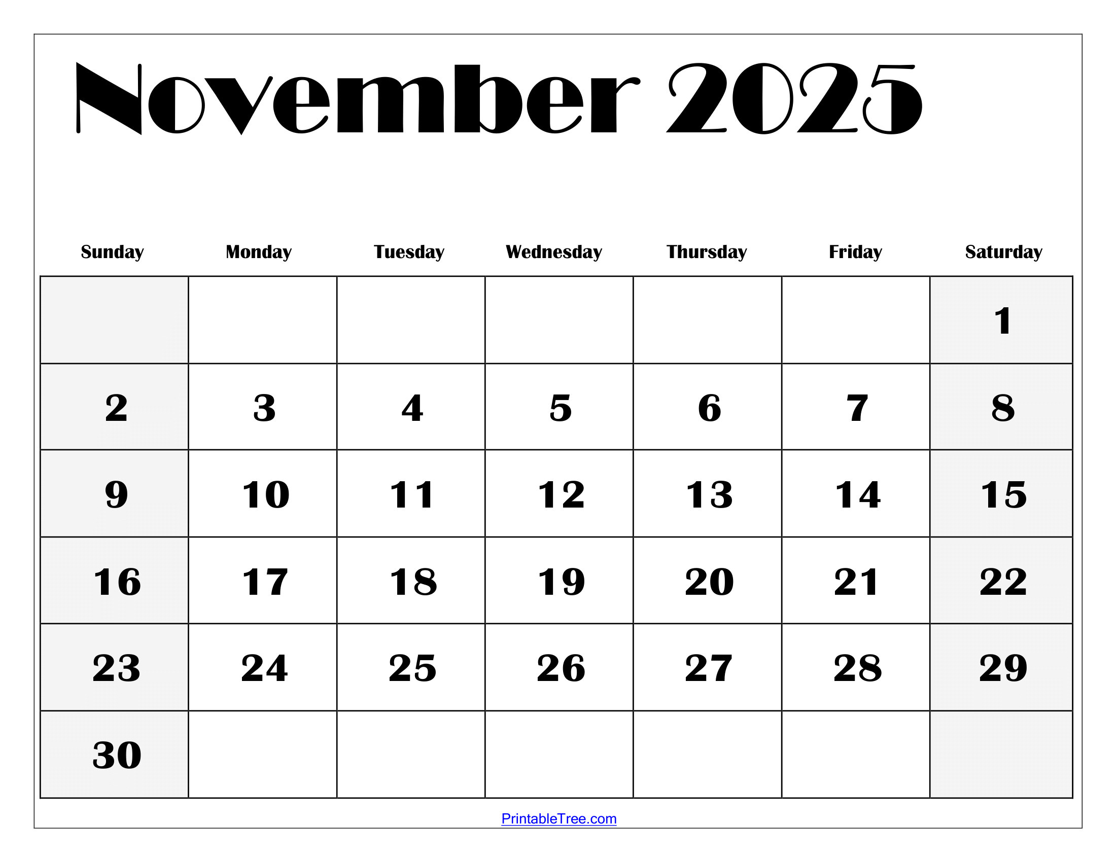 Printable Calendar November 20