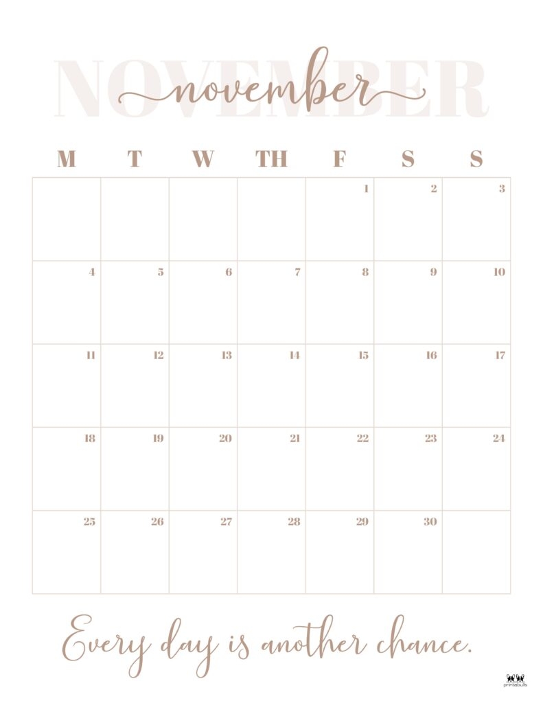 November 2025 Calendars 107 FREE Printables Printabulls