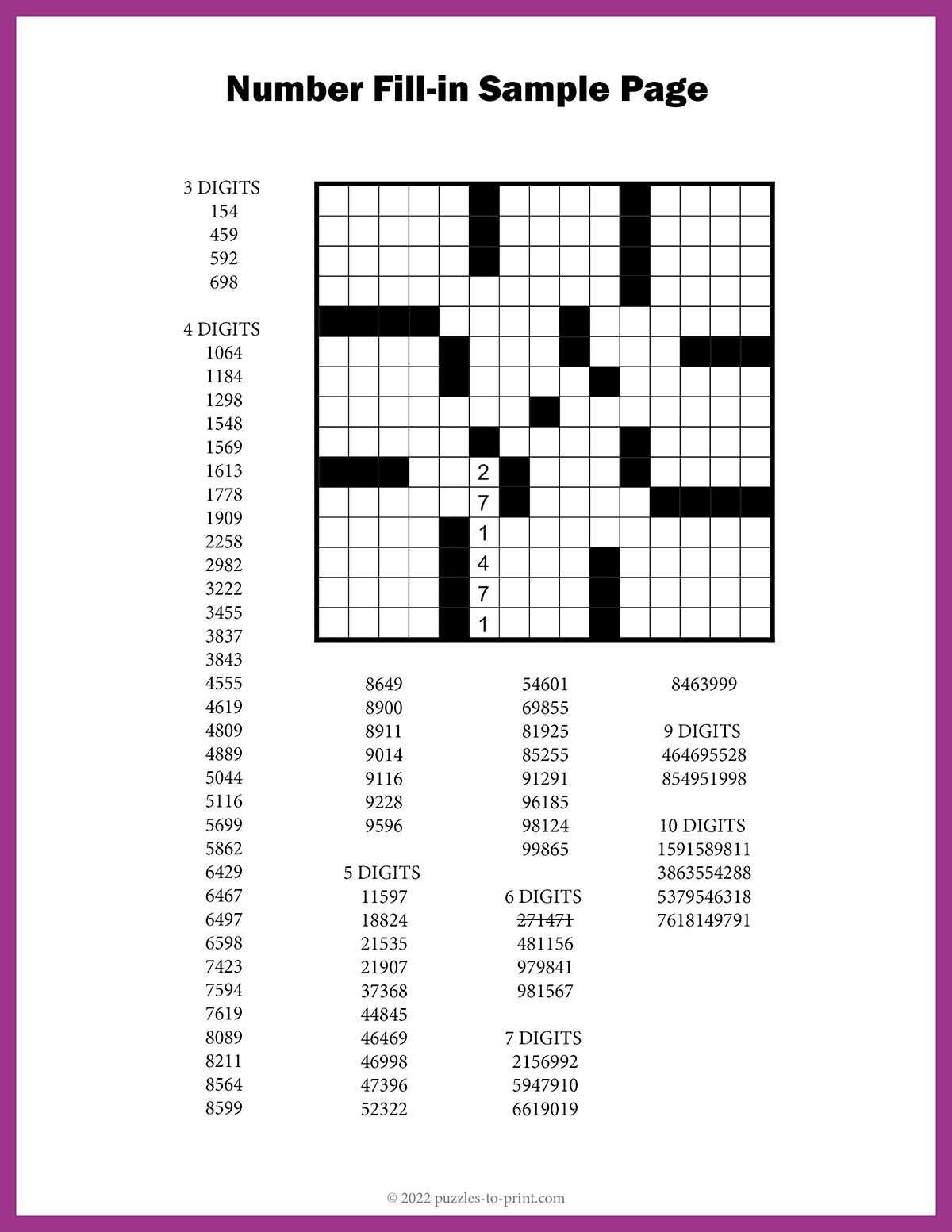 Free Number Crossword Puzzles Printable