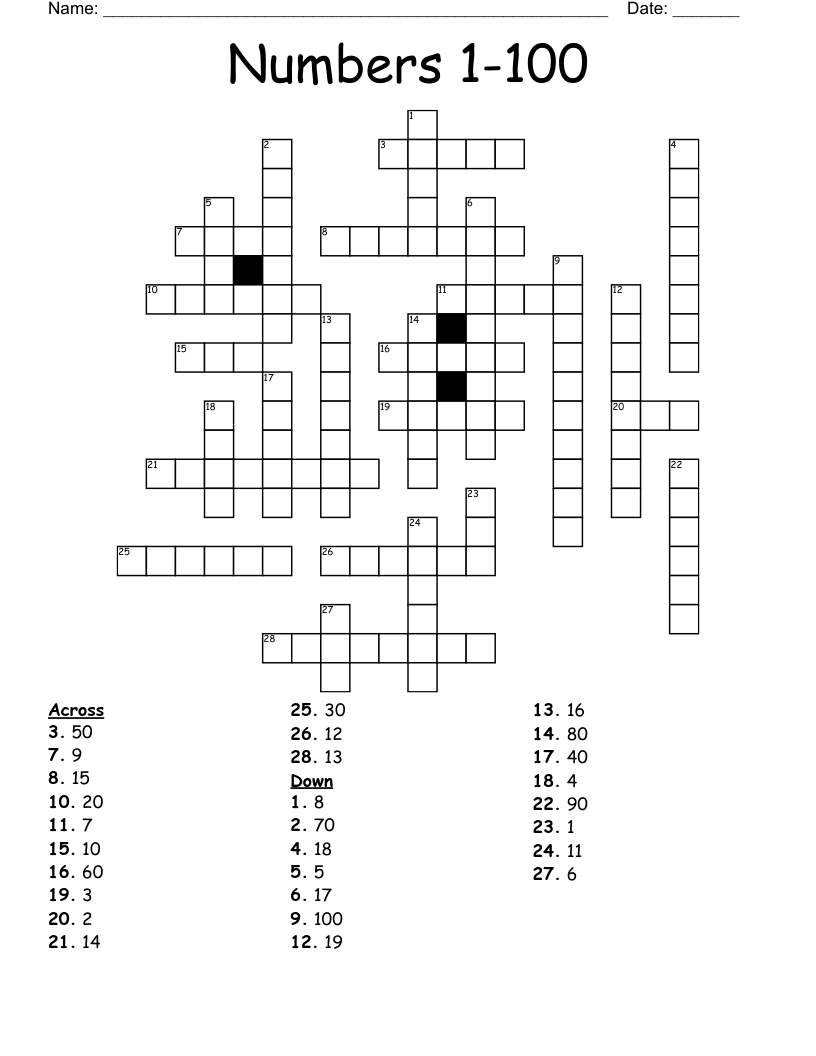 Printable Number Crossword Puzzles Free