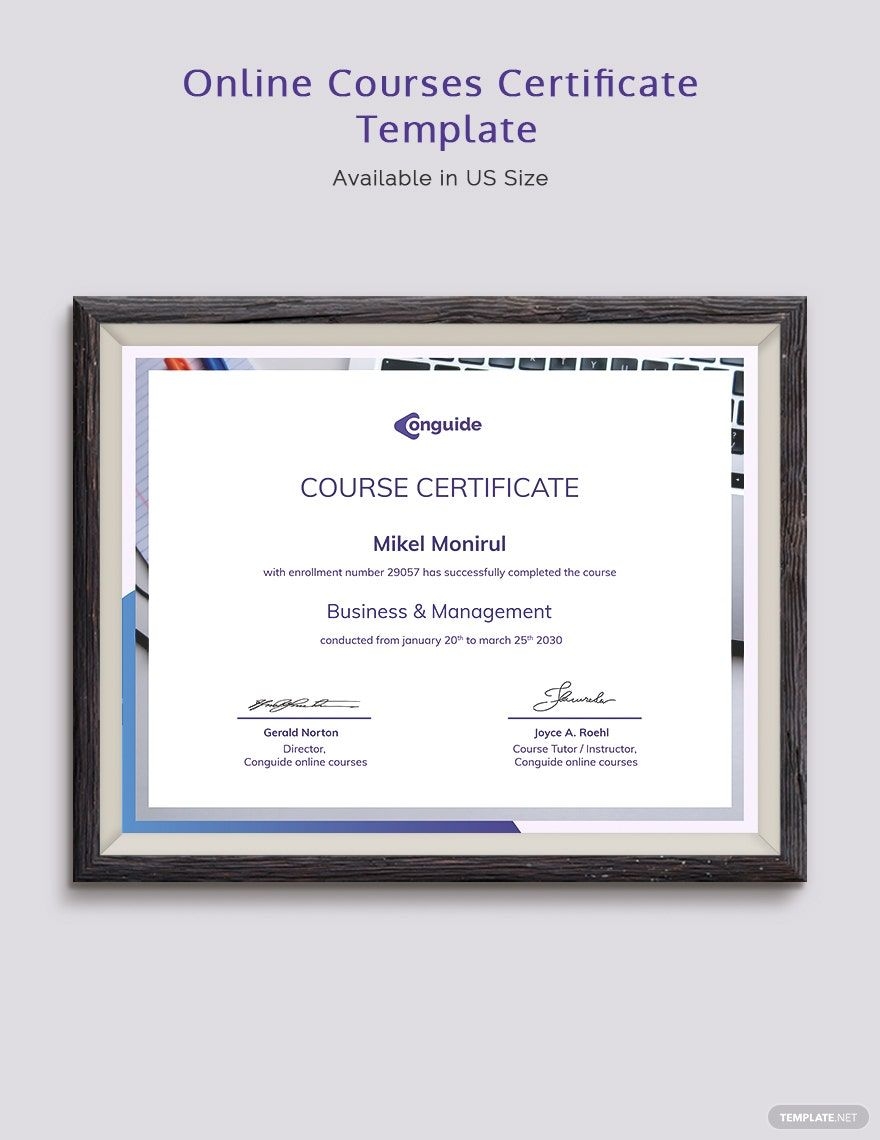Online Courses Certificate Template In Word InDesign PSD 
