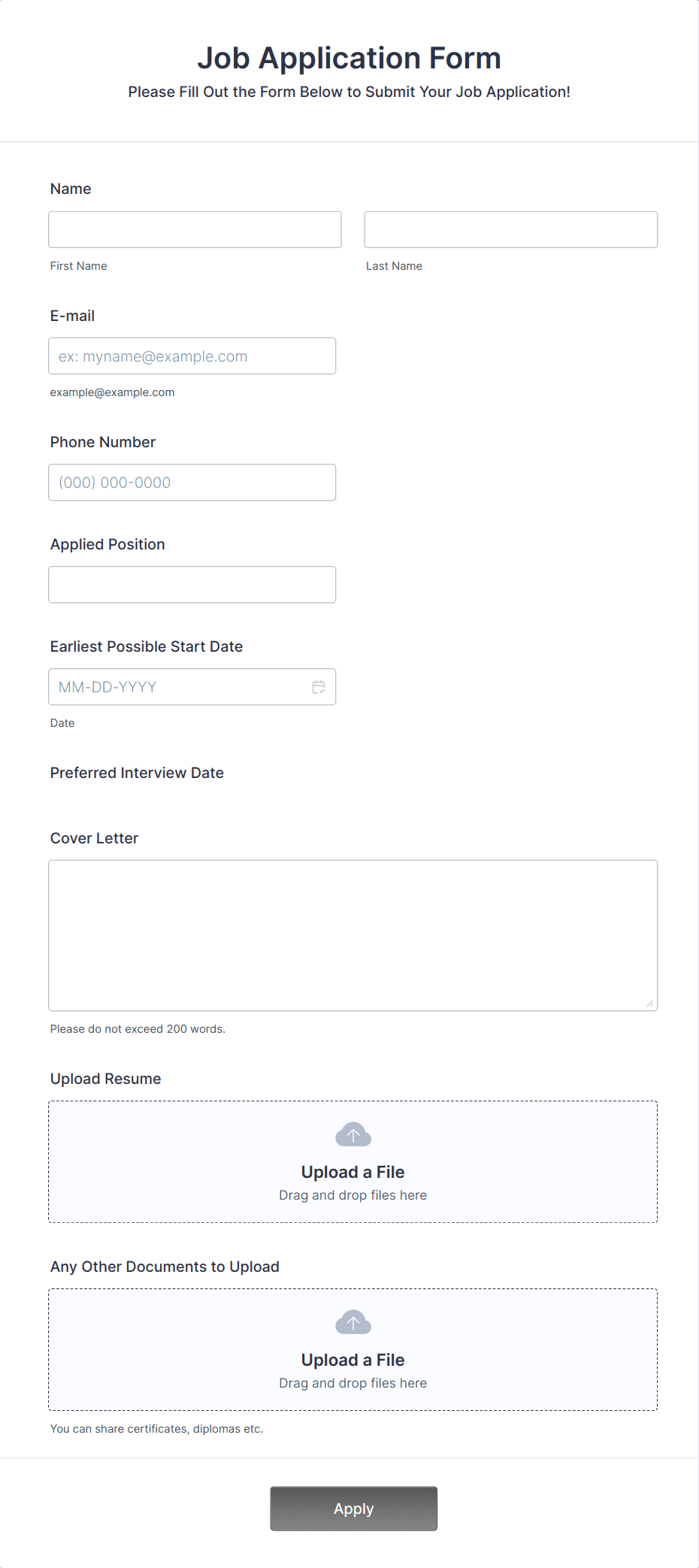 Online Job Application Form Template Jotform