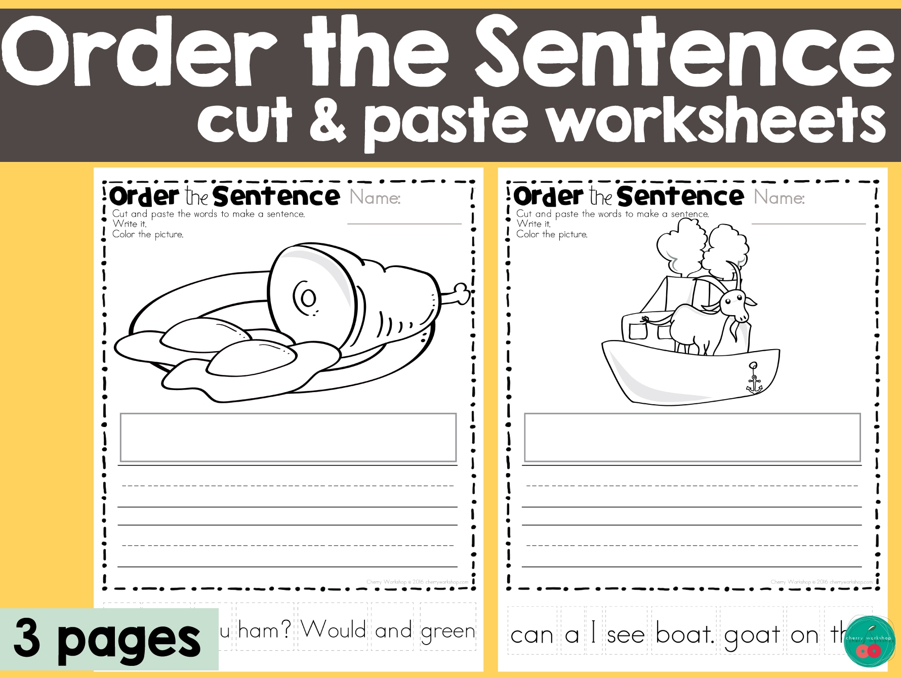 Order The Sentence Cut And Paste Activity For Green Eggs And Ham Unit Dr Seuss Inspired Activity