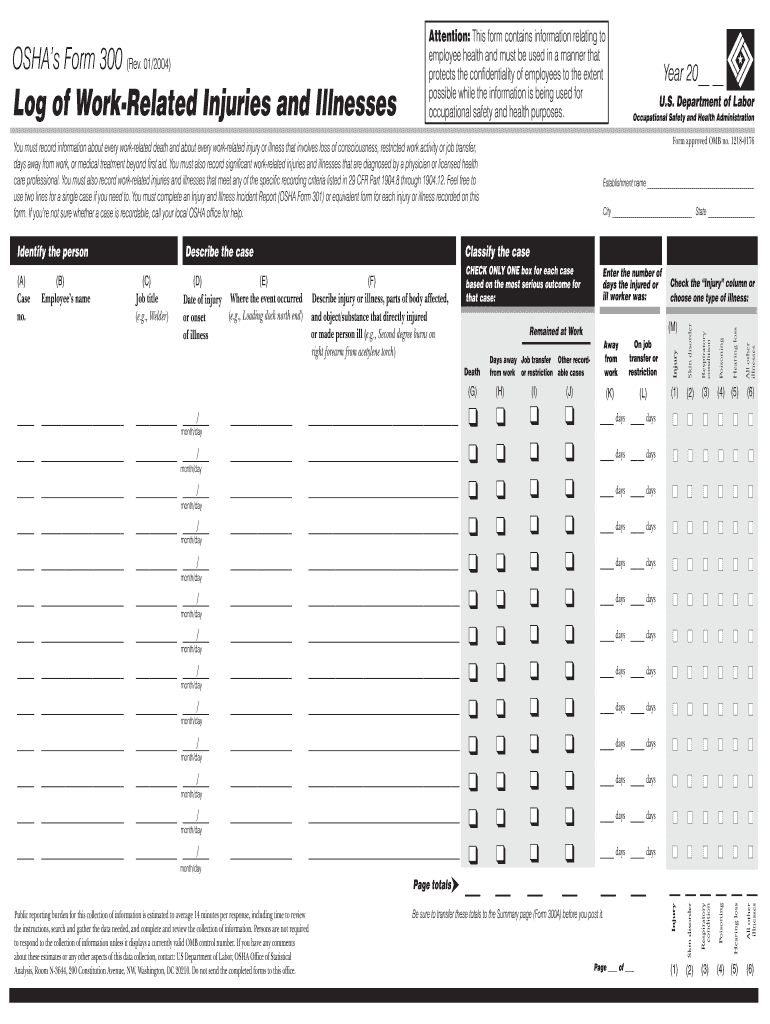 Osha Form 300 Excel Printable