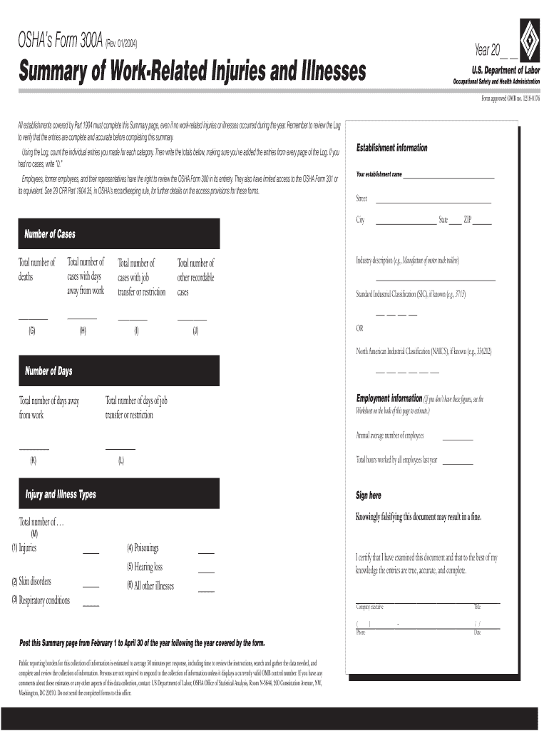 OSHA Form 300A Fill Online Printable Fillable Blank PdfFiller