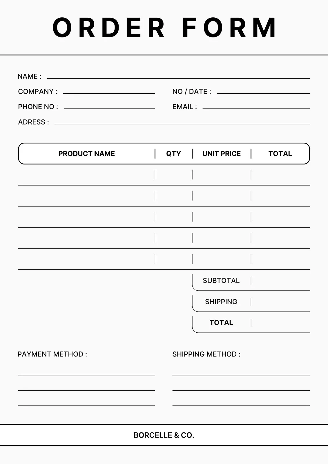 Printable Form A4